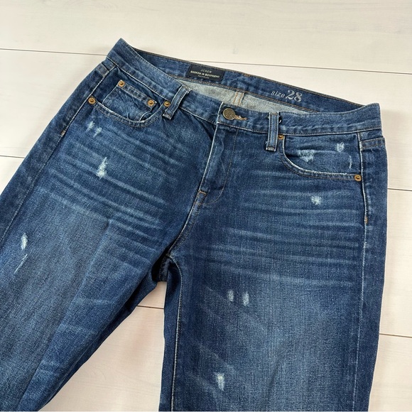 J. Crew Dark Blue Distressed Boyfriend Jeans Size 28 - Picture 4 of 11